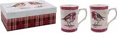 Produktbild von Lesser & Pavey Zwei weihnachtliche Henkelbecher Rotkehlchen in Einer schönen Geschenkbox mit Deckel
