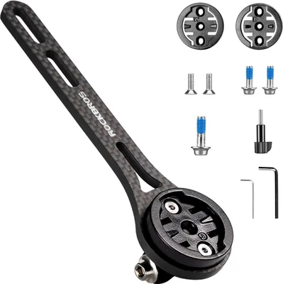 Image de ROCKBROS Support pour ordinateur de vélo Support de prolongation pour guidon Compatible avec Garmin, Wahoo, Bryton Carbon Noir