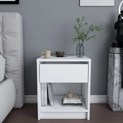 Image de Skye Decor, Sheridan - White, table de chevet, blanc, panneaux de particules 100 % mélaminés, 44,6 x 35,9 x 52,8 cm