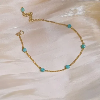 Produktbild von GOLDEN Armband 14 K Gold Armband mit echten Natursteine, zierliche filigrane Armkette 11 G A