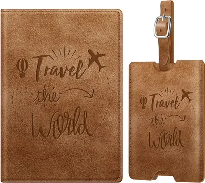 Produktbild von Fintie Reisepasshülle und Gepäckanhänger Set, Reisepass Impfpass Hülle mit RFID Blockier, Kofferanhänger mit Adressschild Namenschild für Reisetasche Koffer, Vintage Dunkelbraun