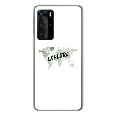 Produktbild von MuchoWow® Handyhülle Schutzhülle Hülle für Huawei P40 Pro Weltkarte - Grau - Zitat Silikon Softcase Handy Hülle - Schutz
