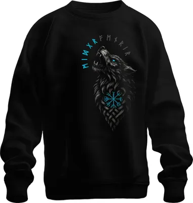 Obrázek produktu pro Viking Wolf Nordic Vegvisir Runes Valhalla Fenrir Compass Uni mikina, černá, XXL