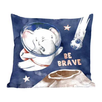 Produktbild von MuchoWow® Zierkissen Sofakissen Wohnzimmer Dekokissen 45x45 cm Elefant - 'Sei tapfer' - Sprichwörter - Zitate - Jungen - Mädchen - Kinder - Schlafpolster - Polster für das Sofa