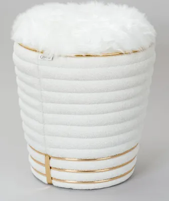 Produktbild von QIYANO Sitzhocker Pouf kuscheliger Teddystoff mit Ziernähten und Fellimitat in Creme Weiß Gold, Höhe ca. 50 cm