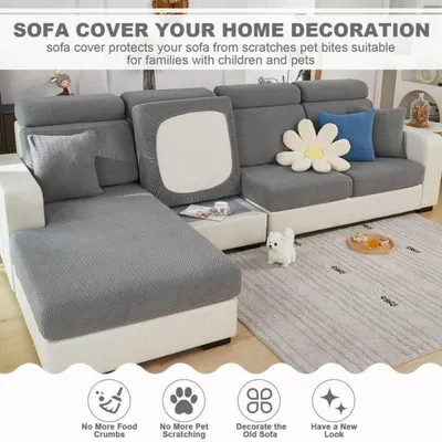 Produktbild von Sofabezug Stretch Grau 3 Sitzer für L-förmige Chaiselongue 125-155CM