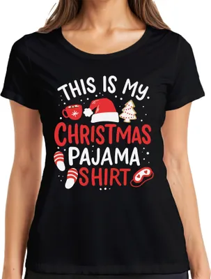 Produktbild von This is my Christmas Pajama Shirt Weihnachtsmütze - Weihnachten Xmas Christmas Damen T-Shirt, Schwarz, XL