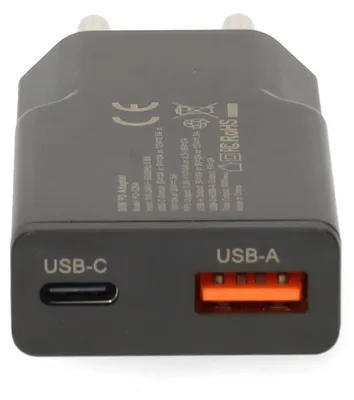 Produktbild von Nedis Netzladegerät - 30 W - GaN - PD3.0 - 1.5 / 2.0 / 2.5 / 3.0 A - Anzahl der Ausgänge: 2 - USB-A / USB-C - Automatische Spannungswahl - Schwarz