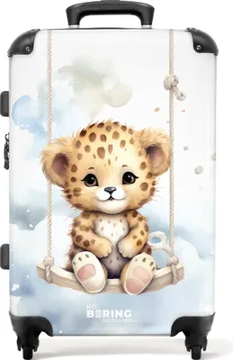 Produktbild von NoBoringSuitcases.com Koffer Mittelgroß 67x43x25 cm, Kinderkoffer Tiere: Gepardenjunges auf Schaukel, 60L