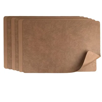 Produktbild von Platzset 6er Set Kunstleder abwaschbar, Wendbares Tischset 45x30cm, Platzdeckchen Modern (Braun/Coffee)