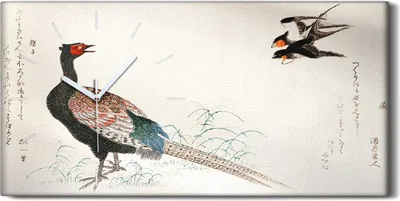 Produktbild von Küche Wohnzimmer Wand Leinwand Uhr 60x30 Malerei Asiatische Tier Vögel Kunst - weiße Hände