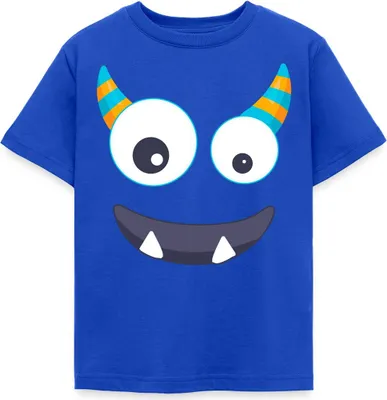Produktbild von Spreadshirt Monster Gesicht Fasching Kostüm Witzig Kinder T-Shirt, 122/128 (7-8 Jahre), Royalblau