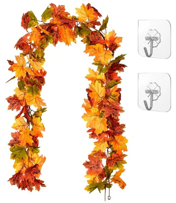 Produktbild von Künstliche Herbstgirlande aus Ahornblättern, Herbstdekoration, Hängepflanze für Zuhause, Garten, Wand, Tür, als Hintergrund, am Kamin, Dekoration mit Haken, für Hochzeiten, Partys, Erntedankfest, 175 cm