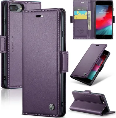 Produktbild von iPhone 8 Plus Hülle, Leder Brieftasche Kartenfach Schutzhülle mit Standfunktion für iPhone 8 Plus / 7 Plus / 6s Plus / 6 Plus Lila