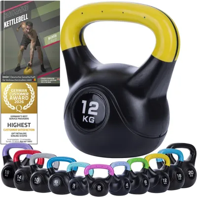 Zdjęcie produktu dla Hantle kettlebell wykonane z tworzywa sztucznego, waga od 2 do 20 kg, idealne do treningu siłowego w domu