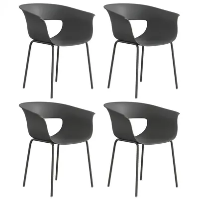 Produktbild von Gartenstühle 4er Set ergonomisch Balkonstühle mit Ausschnittdesign Armlehne Wetterfest rostbeständig Dunkelgrau
