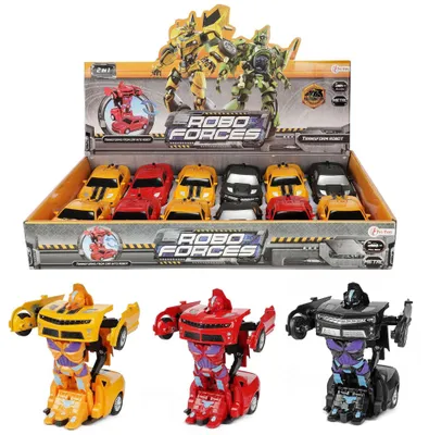 Produktbild von Transformer Auto/Roboter aus Metall/Kunststoff, 13 cm, 3 Farben, mit Rückzugmechanismus, 12 Stück in einer Box