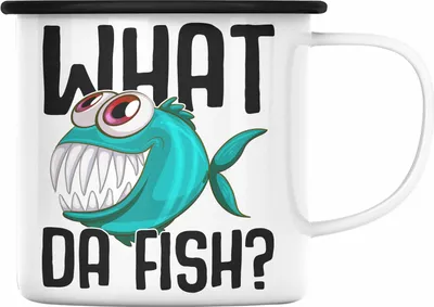 Produktbild von Trendation - Angler Fischer Emaille Tasse Geschenk Raubfische Hobbyangler Hecht Forelle Barsch Angeln Emaille Emaille Tasse Zubehör (Schwarz)
