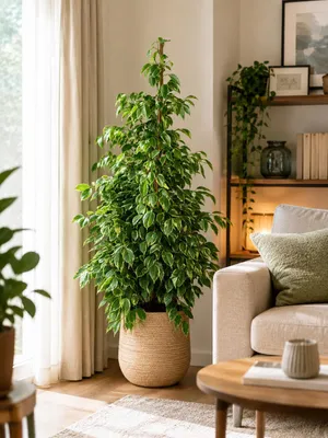 Produktbild von Ficus Benjamina Golden King 130-150 cm | Birkenfeige Zimmerpflanze | Große Grünpflanze für Wohnzimmer, Büro & Wintergarten
