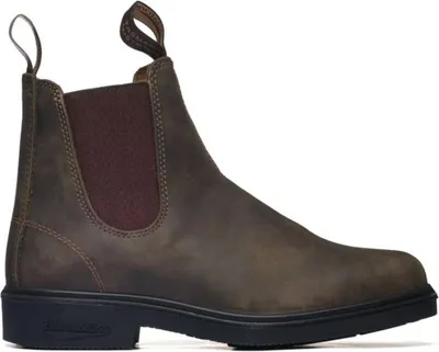 A single brown leather boot is shown against a white background.