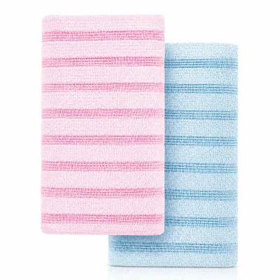 Produktbild von 2er Set 100x25cm Peeling Körpertuch, Peeling Handtuch aus porösen Nylonfasern, Peeling Duschtuch - EXFOLIOR