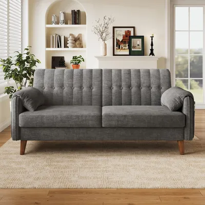 Produktbild von STILVORA 2-Sitzer Sofa mit dickem Sitzpolster und getufteter Rückenlehne, Sofa mit 2 Armlehnenkissen und Seitentaschen, Wohnzimmersofa mit Massivholzbeinen, Chenille