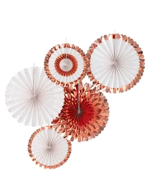 Produktbild von Papier-Rosetten Hängedeko 5 Stück weiss-rosegold