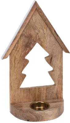 Obrázok produktu pre Drevený vianočný svietnik House 29 cm, stromček
