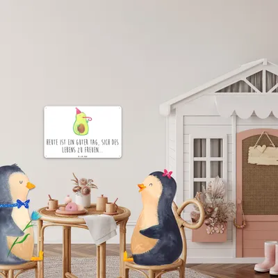 Produktbild von Mr. & Mrs. Panda Blechschild Avocado Feier DIN A3 - Weiß - Geschenk, Wandbild, Fete, Türschild, Retro, tafel, Gute Laune, Geburtstag, Party, Schild
