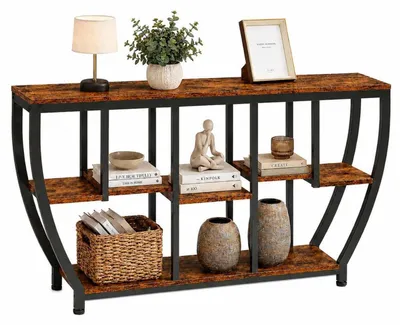 Immagine prodotto di Tavolino consolle stretto, 160 cm, color marrone vintage, metallo e MDF