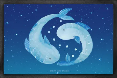 Produktbild von Mr. & Mrs. Panda Schmutzfangmatte Sternzeichen Fische 60 x 90 cm - Sternenhimmel Blau - Geschenk, fußmatte, Schmutzmatte, Türmatte, Fisch, Fussmatte, Geburtstag März