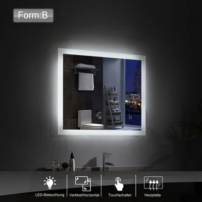 Produktbild von MIQU Badspiegel 60x50cm Kaltweiß Touch  LED mit Beleuchtung Rechteck Wandspiegel Badezimmerspiegel