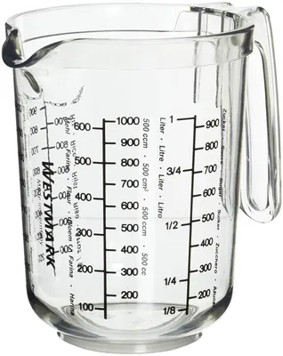 Imagen del producto de Jarra medidora/vaso medidor Westmark con escalas de medición multilingües y diferentes unidades de medida, capacidad: 1 litro, plástico, marca Gerda, transparente, código de producto: 30682270