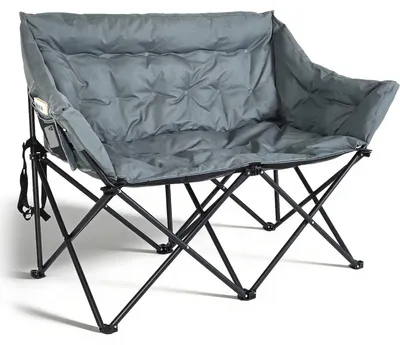 Immagine prodotto di Sedia da campeggio per 2 persone - Sedia pieghevole - Portatile - Schienale e braccioli imbottiti - Tasche laterali - Grigia