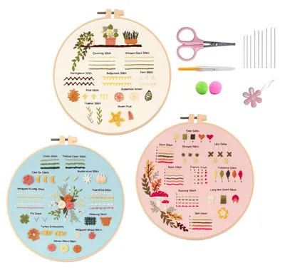 Stickerei-Set für Anfänger, 3-teilig, DIY, Blumen, mit Anleitung