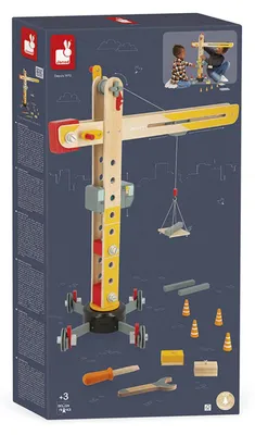 Produktbild von Janod Bolid - Holzkran - Bauspielzeug - 74 cm - Mit Zubehör