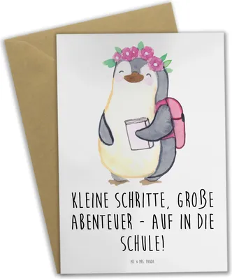 Produktbild von Mr. & Mrs. Panda Glückwunschkarte Schulanfang Abenteuer - Weiß - Geschenk, Einschulung, weihnachtskarten, ermutigend, Grußkarte, Vertrauem, Trost, Neugier, Zuversicht
