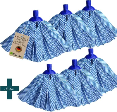 A collage of mop heads, with a tag and a quantity indicator.