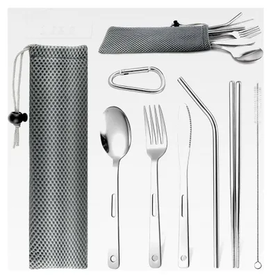 Produktbild von 16-teiliges Reisebesteck aus Edelstahl für Camping, Picknick, Schule und Catering
