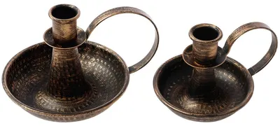 2er-Set Retro Eisen Kerzenhalter mit Griff, 11,5/15,5 cm