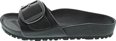A black Birkenstock Madrid Big Buckle EVA sandal shown from the side against a white background.