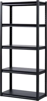 Image de Étagère de stockage, capacité de charge 907 kg - 5 niveaux réglables - 41x82x184 cm - Étagère métallique robuste pour entrepôts et caves, de couleur noire