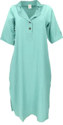 Produktbild von Luftiges Sommerkleid, Shirtkleid, Baumwoll Maxikleid - Aqua, Damen, Grün, Baumwolle, Kleider