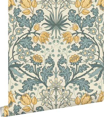 Zdjęcie produktu dla ESTAhome Tapeta vintage kwiaty w stylu secesyjnym niebieskimIżółtym 50 x 900 cm