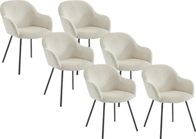 Produktbild von Set von 6 Stühlen mit Armlehnen aus Cord und schwarzem Metall - Beige - MARENZIA