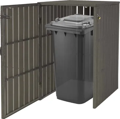 Produktbild von 1er WPC-Mülltonnenverkleidung HWC-J28, Mülltonnenbox, Metall Holzoptik, erweiterbar 240l grau