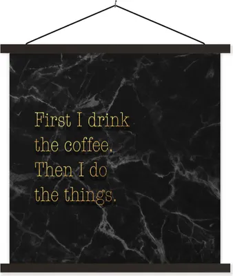 Produktbild von MuchoWow® Textilposter Zitate - Kaffee - Gold - Marmor 120x120 cm mit schwarzem Rahmen - Aufhängungsset