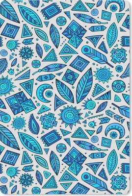Produktbild von MuchoWow® Mauspad Mousepad Blau - Muster - Federn - Mond 18x27 cm - Mousepads - Maus Mat - Pad - Mausunterlage