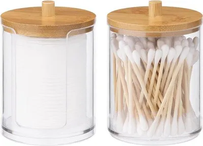 Obrázek produktu pro Sada 2 držáků na vatové tampony s víčkem, bambus, 7 x 10 cm, praktické