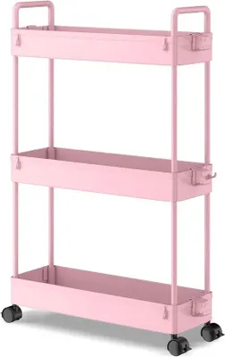 Productafbeelding van Famanu opbergwagen, 3 niveaus, met wielen - Roze